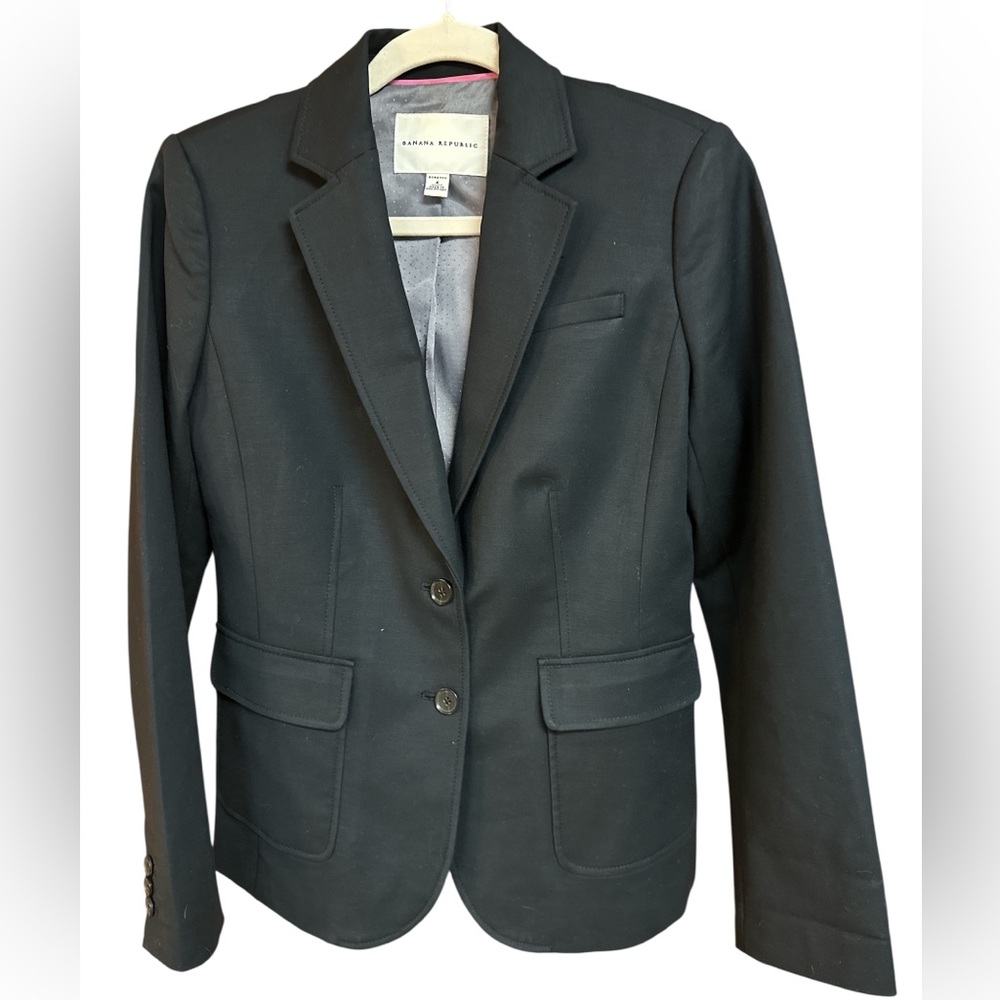 Banana Republic Black Stretch Sleek Cotton/Lyocell Lightweight Jacket Blazer S4 - Picture 4 of 10